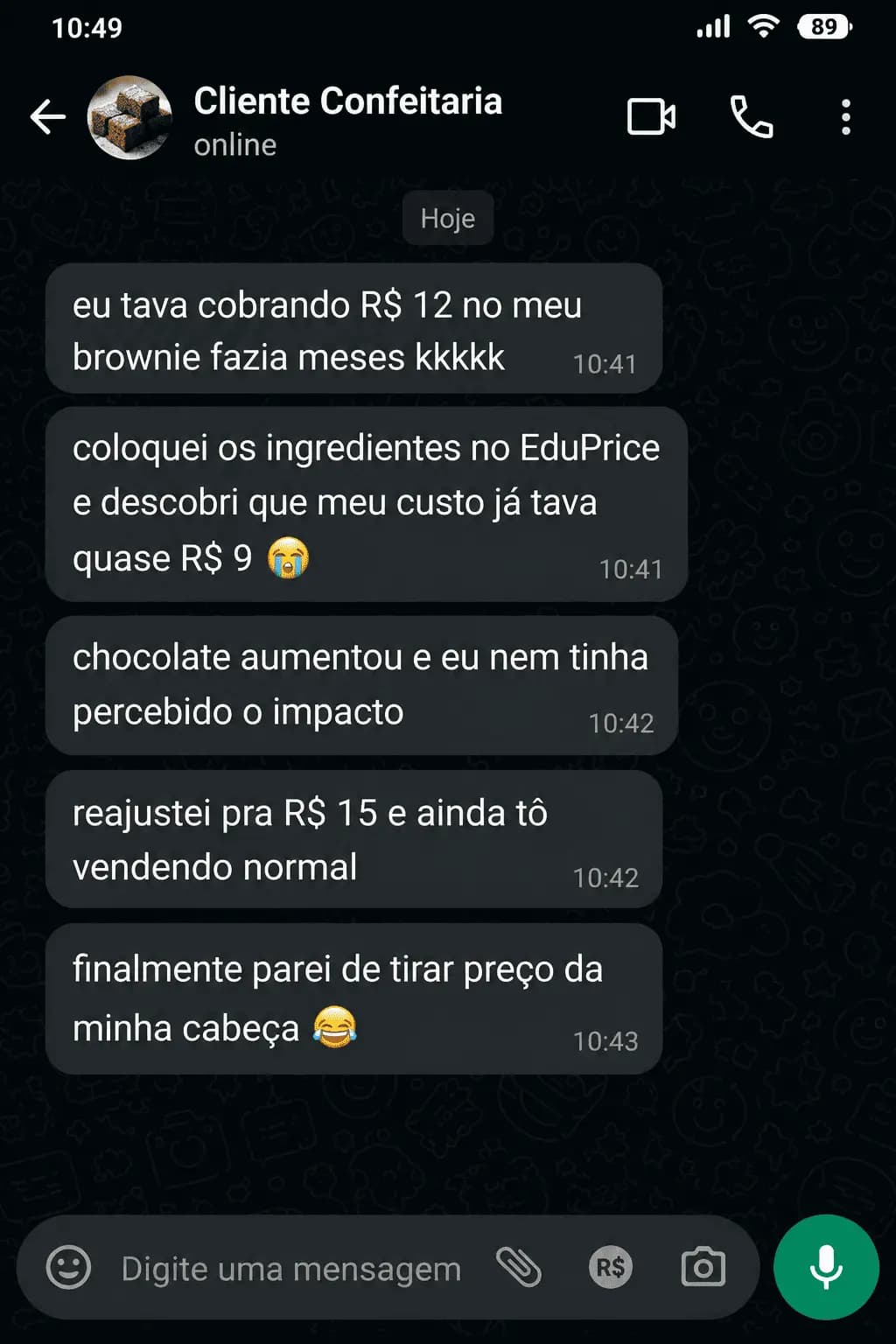 Conversa original no WhatsApp — Confeitaria