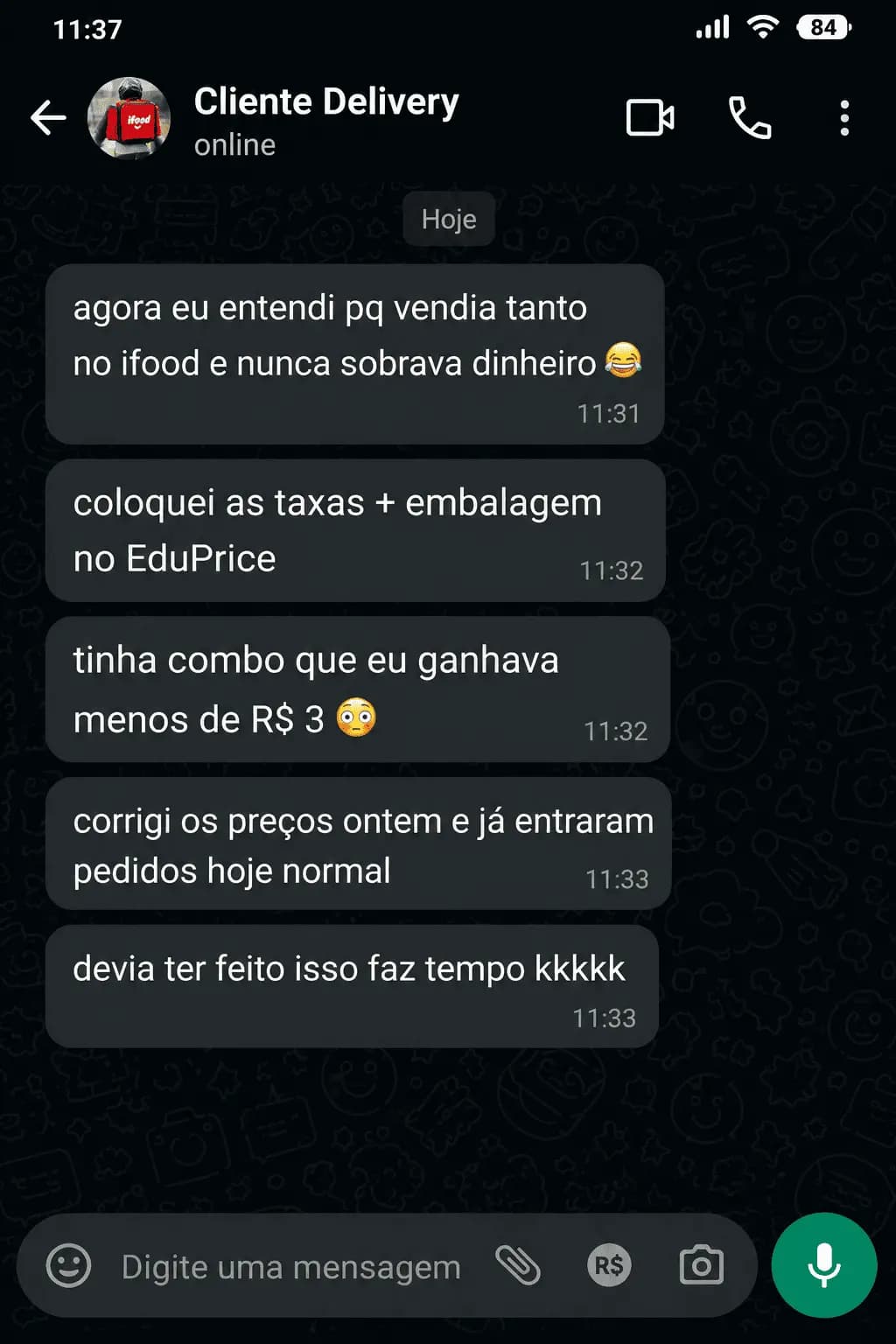 Conversa original no WhatsApp — Delivery